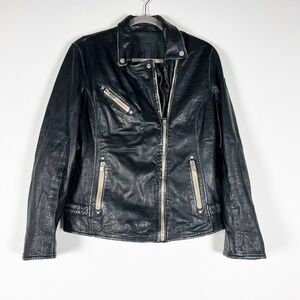 Mauritius Sofia Women's Genuine Leather Asymmetrical Zip Moto Biker Jacket Black